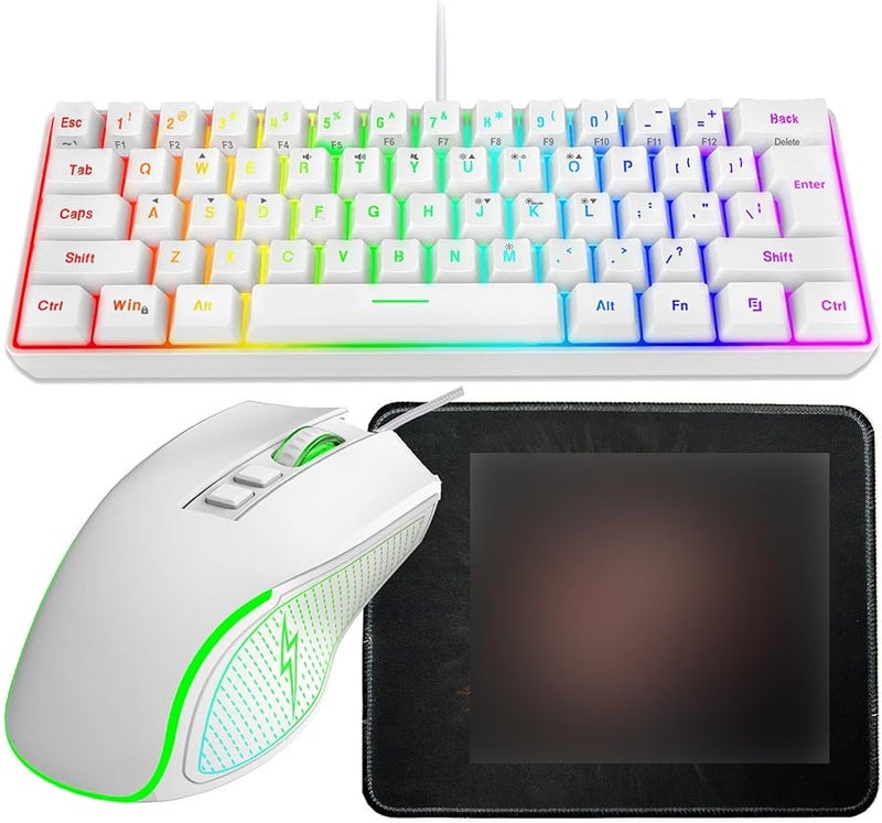 Fockety RGB Backlit Wired Gaming Keyboard Mouse Combo with Mousepad White Set - Image 2