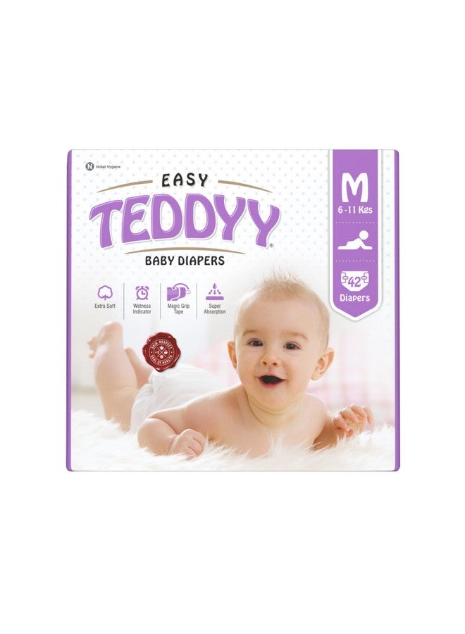 تيدي حفاضات إيزي بيبي متوسطة الحجم (42 قطعة)، من 6 إلى 11 كجم، امتصاص طويل الأمد، مضادة للطفح الجلدي - Image 1