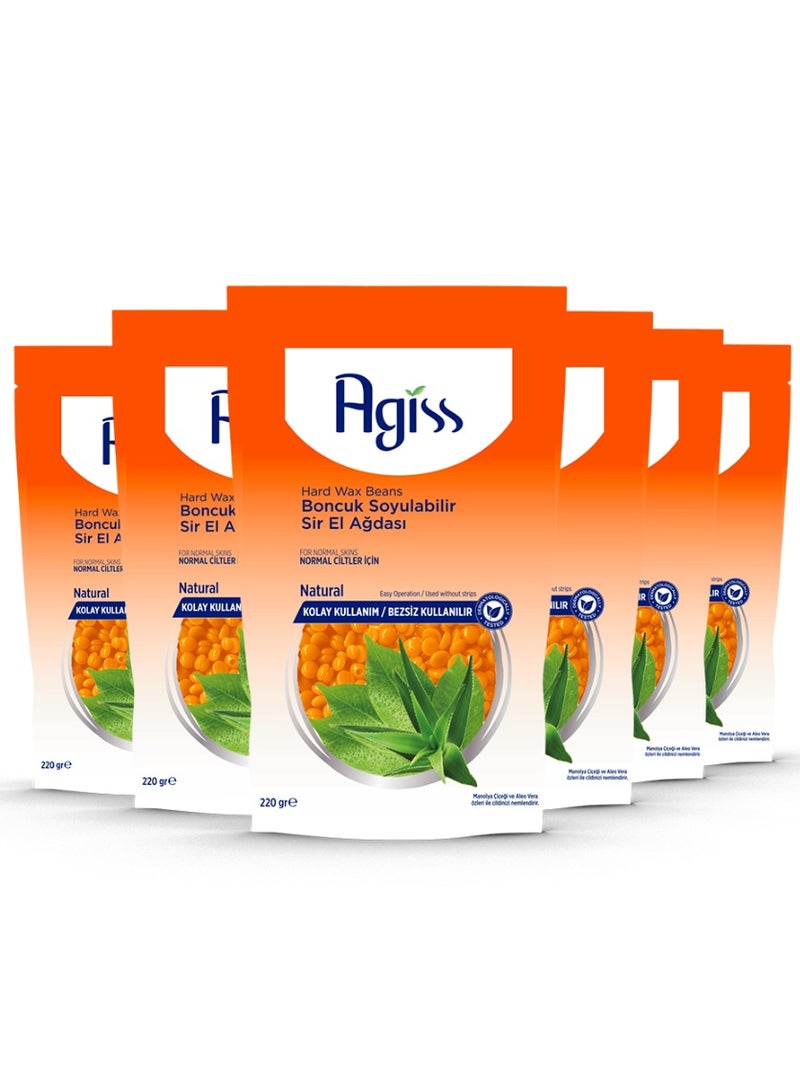 Agiss Natural Hard Wax Beans for Hair Removal - Infused with Aloe Vera & Magnolia Flower - 6 Pack (1320g Total) - Stripless Peel-Off Wax Beads for Face, Body, and Sensitive Areas - Image 1
