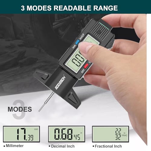 GODESON Tire Tread Depth Gauge, Digital Tire Tread Depth Gauge with 3 Modes-Fractional Inch, Decimal Inch and Millimeter, Tire Depth Gauge for Motorcycles, Cars, SUV, Easy to Read Tread Depth Gauge - Image 4