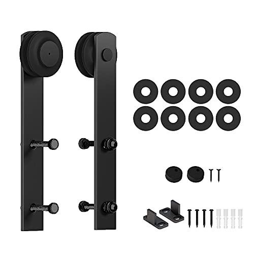 skysen Sliding Barn Door Hardware Roller Set Black (I Shape Hanger Set) - Image 1