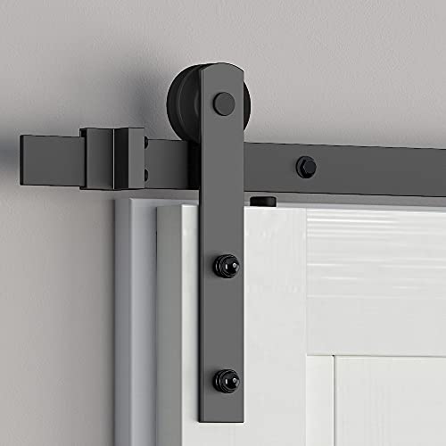 skysen Sliding Barn Door Hardware Roller Set Black (I Shape Hanger Set) - Image 3