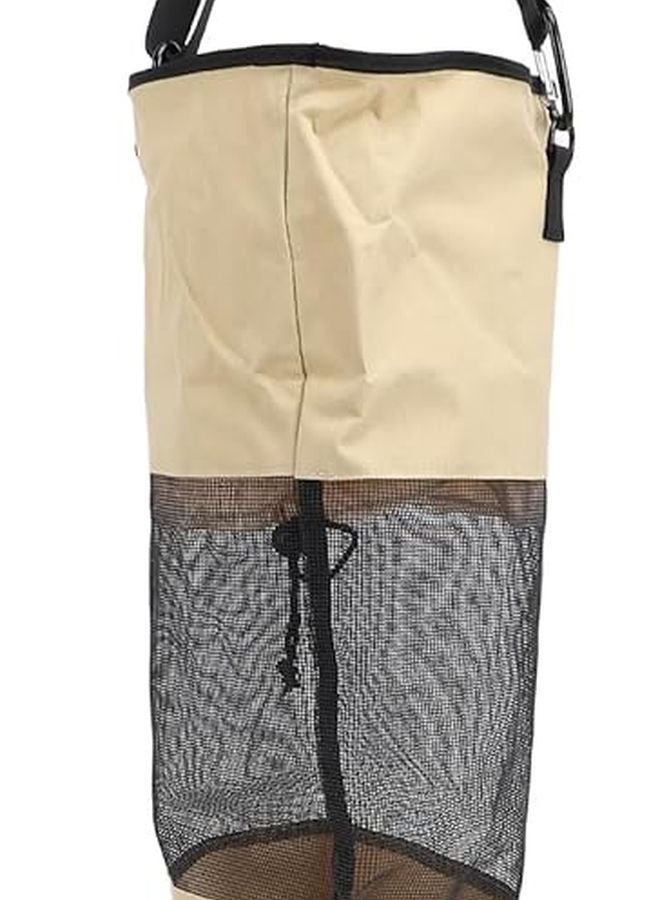 Khaki Reusable Nylon Mesh Trash Bag With Hanging Straps For Fishing Camping Outdoor - Image 5