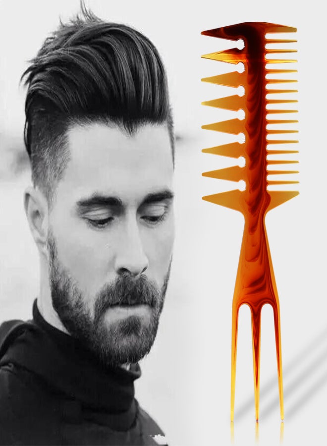 Bluezoo Three-sided Hair Comb Amber Color Insert Afro Hair Pick Comb Wide Tooth Oil Slick Hair Styling Tool - Image 4