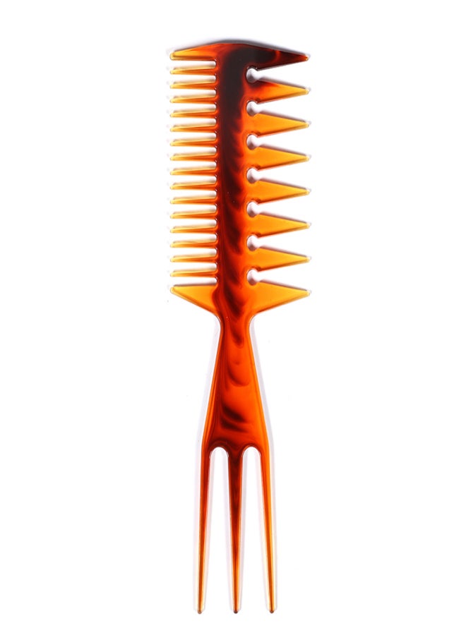 Bluezoo Three-sided Hair Comb Amber Color Insert Afro Hair Pick Comb Wide Tooth Oil Slick Hair Styling Tool - Image 1