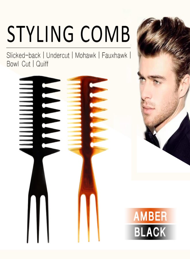 Bluezoo Three-sided Hair Comb Amber Color Insert Afro Hair Pick Comb Wide Tooth Oil Slick Hair Styling Tool - Image 2