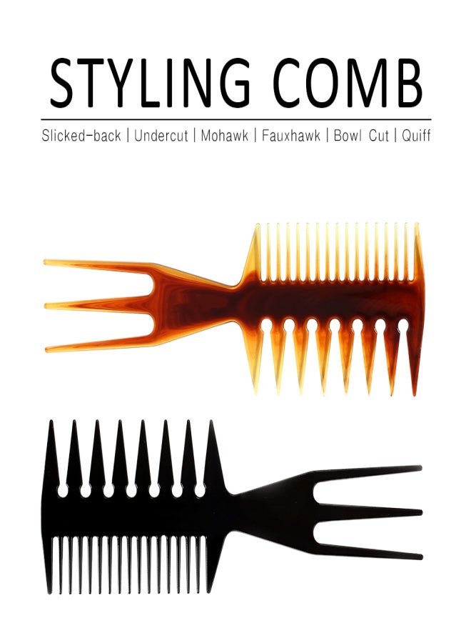 Bluezoo Three-sided Hair Comb Amber Color Insert Afro Hair Pick Comb Wide Tooth Oil Slick Hair Styling Tool - Image 3