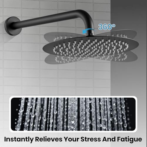 Airuida Shower Fixtures 2 Functions Shower Faucet Set Wall Mounted for Bathroom High Pressure Brass Handheld Shower with Rough-in Valve Round Rainfall 10 Inch Shower Head Matte Black - Image 3