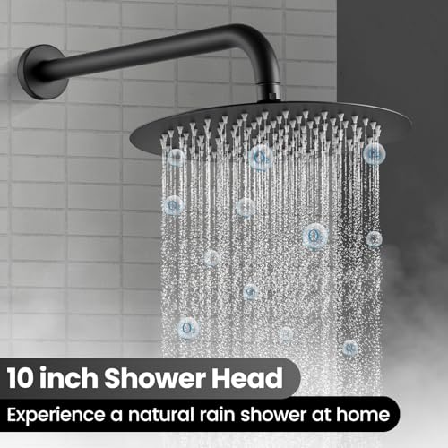 Airuida Shower Fixtures 2 Functions Shower Faucet Set Wall Mounted for Bathroom High Pressure Brass Handheld Shower with Rough-in Valve Round Rainfall 10 Inch Shower Head Matte Black - Image 2