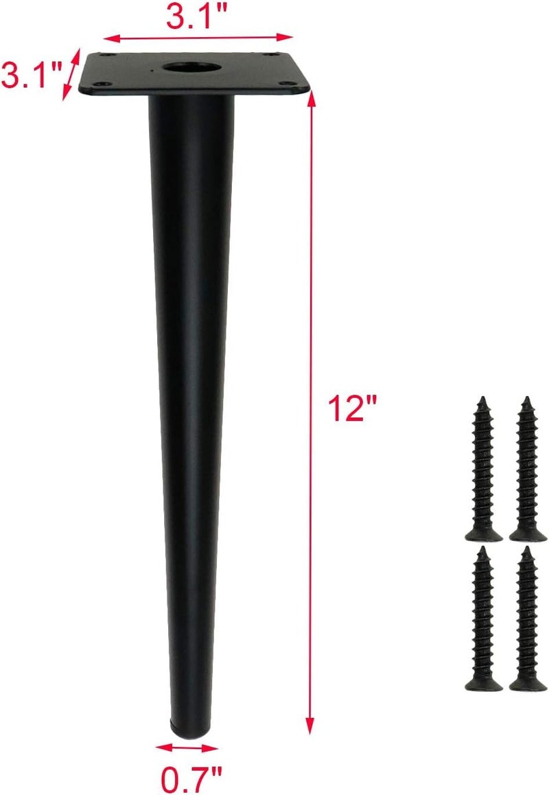 Ventuos مجموعة أرجل كراسي أنيقة مدببة 04 Round Ventuos_12 للأثاث أرجل طاولة الأريكة أداة استبدال أرجل مستقيمة سوداء مع براغي تثبيت 12 أسود - Image 3