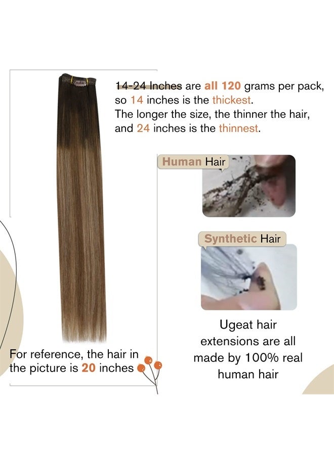 Ugeat Remy Hair Extensions Clip in Human Hair 20 Inch Balayage Brown to Blonde Clip in Human Hair Extensions #2/6/12 Double Weft Clip in Hair Extensions 120 Grams Human Hair Clip in Extensions - Image 3