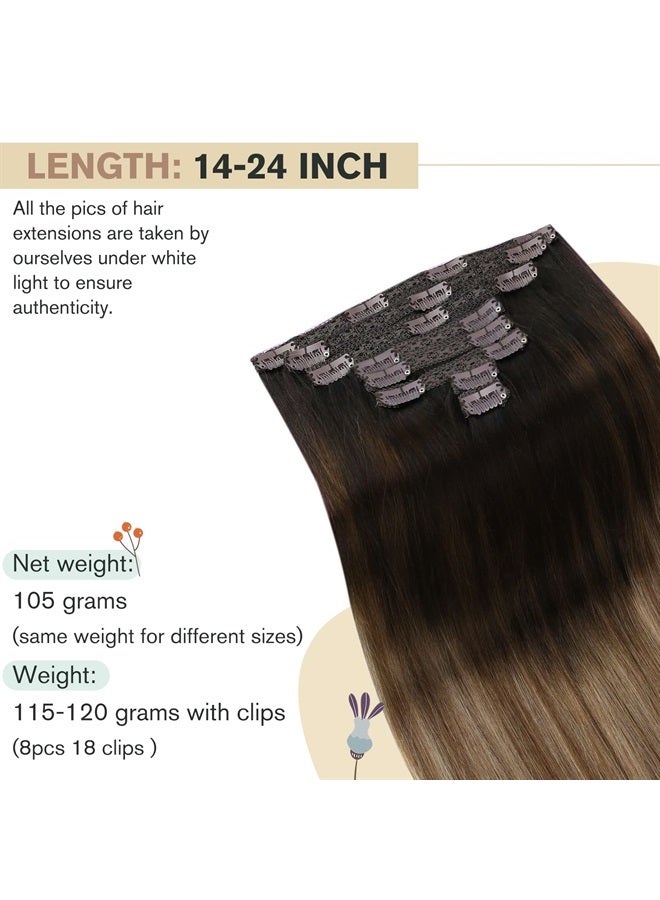Ugeat Remy Hair Extensions Clip in Human Hair 20 Inch Balayage Brown to Blonde Clip in Human Hair Extensions #2/6/12 Double Weft Clip in Hair Extensions 120 Grams Human Hair Clip in Extensions - Image 2