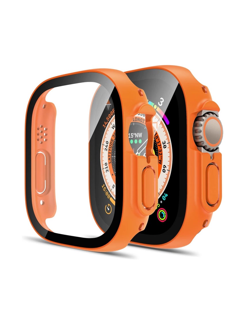 Band with Case For Apple Watch Ultra/Ultra 2 49mm,Adjustable Silicone Sport Wristband Replacement, Strap With Cover Built-in Glass Screen Protector for iWatch Ultra 49 mm