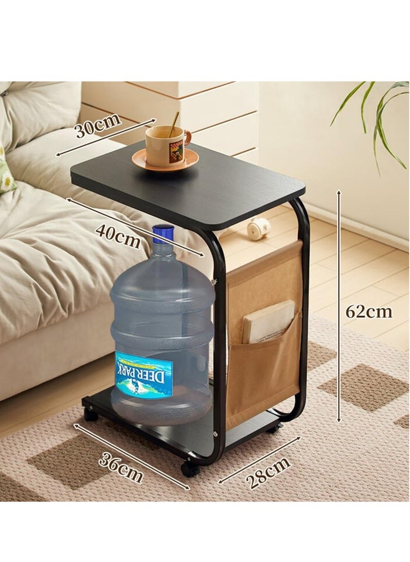 0TO1 TECH - C Shaped end Table, Coffee Table with Wheels, Snack Side Table Couch with Side, Pocket Bed Laptop Table Narrow End Table That Slide Under Sofa Table for Living Room and Small Spaces - Image 1