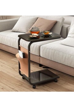 C Shaped end Table, Coffee Table with Wheels, Snack Side Table Couch with Side, Pocket Bed Laptop Table Narrow End Table That Slide Under Sofa Table for Living Room and Small Spaces