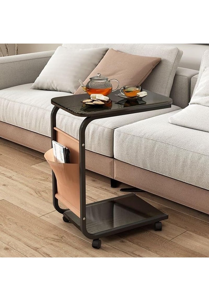 0TO1 TECH - C Shaped end Table, Coffee Table with Wheels, Snack Side Table Couch with Side, Pocket Bed Laptop Table Narrow End Table That Slide Under Sofa Table for Living Room and Small Spaces - Image 1