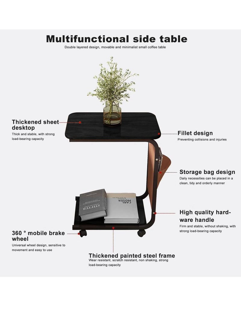 0TO1 TECH - C Shaped end Table, Coffee Table with Wheels, Snack Side Table Couch with Side, Pocket Bed Laptop Table Narrow End Table That Slide Under Sofa Table for Living Room and Small Spaces - Image 1