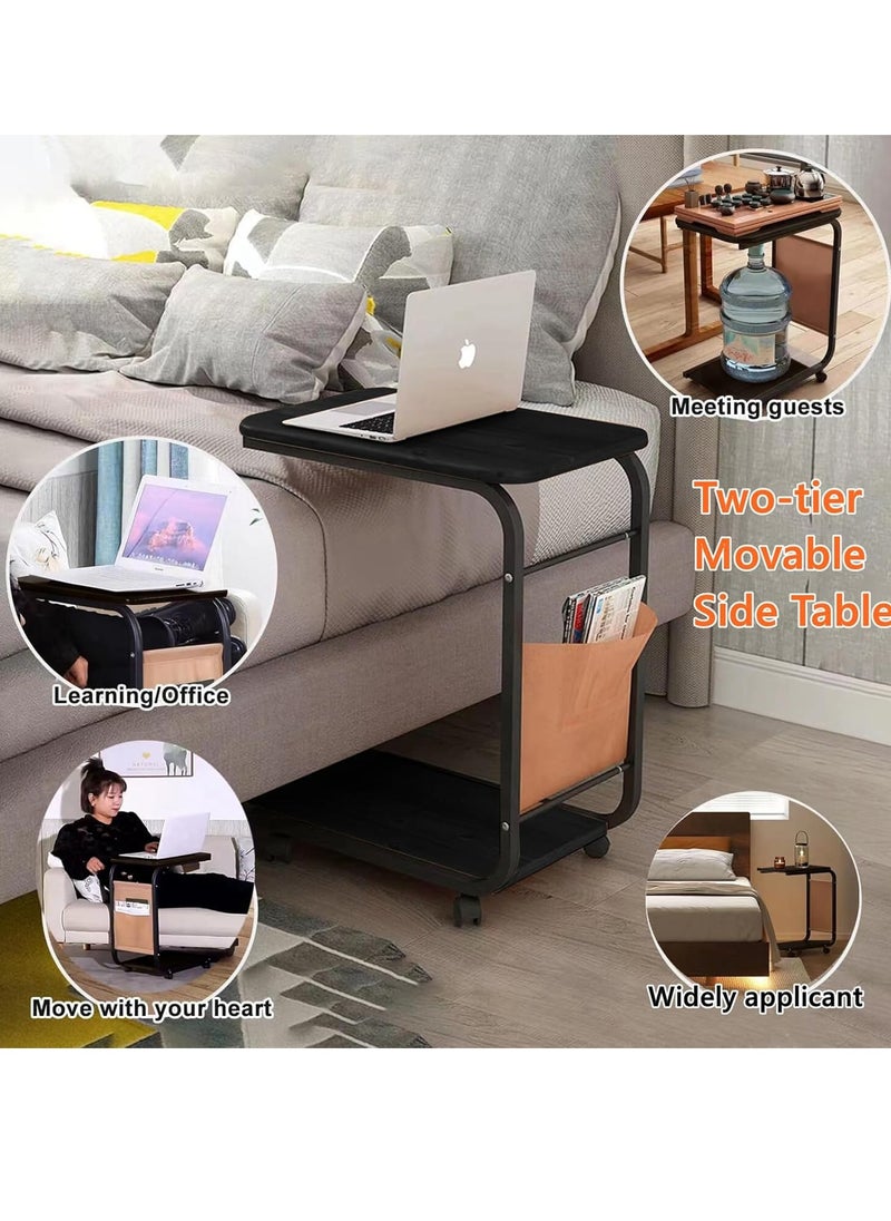0TO1 TECH - C Shaped end Table, Coffee Table with Wheels, Snack Side Table Couch with Side, Pocket Bed Laptop Table Narrow End Table That Slide Under Sofa Table for Living Room and Small Spaces - Image 1