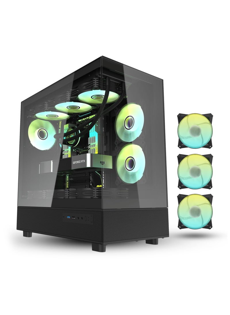 DarkFlash - Darkflash DPX90 ATX/M-ATX/M-ITX Gaming Pc case With 3 ARGB Fans, 270 Panoramic Pillarless Design, Tempered Glass Panels, Supports 360mm Radiators, USB Type-C Included Gaming Case - Image 1
