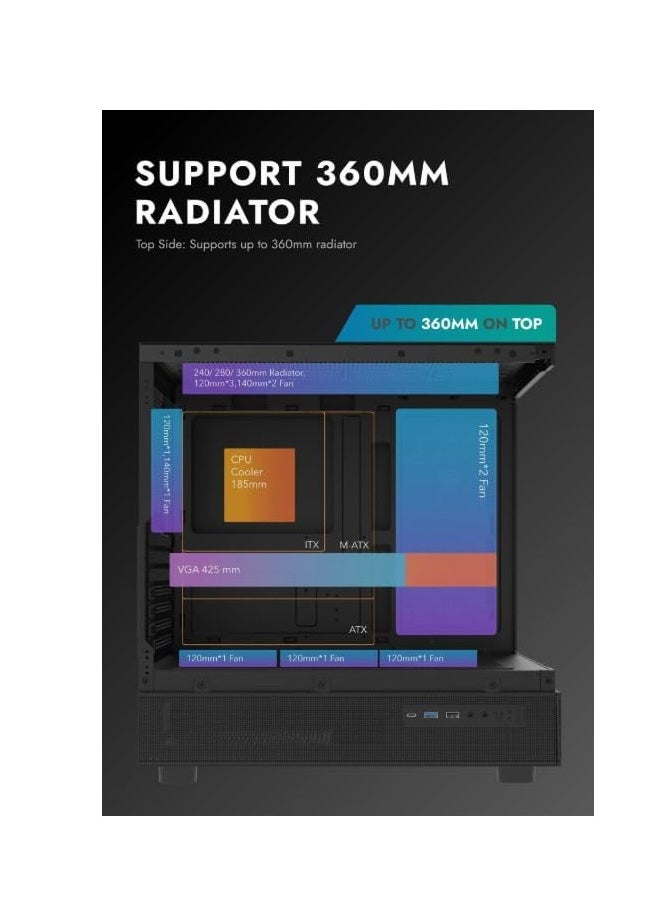 DarkFlash - Darkflash DPX90 ATX/M-ATX/M-ITX Gaming Pc case With 3 ARGB Fans, 270 Panoramic Pillarless Design, Tempered Glass Panels, Supports 360mm Radiators, USB Type-C Included Gaming Case - Image 1