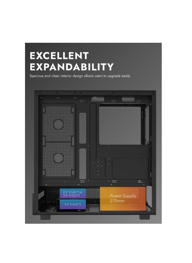 DarkFlash - Darkflash DPX90 ATX/M-ATX/M-ITX Gaming Pc case With 3 ARGB Fans, 270 Panoramic Pillarless Design, Tempered Glass Panels, Supports 360mm Radiators, USB Type-C Included Gaming Case - Image 1