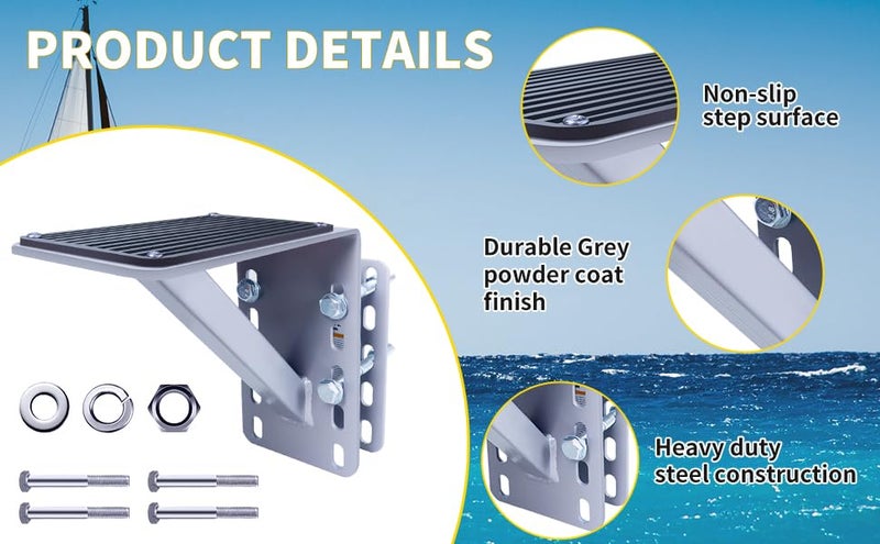 MaxxHaul 70089 Heavy Duty 300-lbs Capacity Steel Trailer Step for Boat and Utility Trailers With Anti-Slip Traction and Powder Coat Finish For 3 inch x 5 inch Frame - Image 2