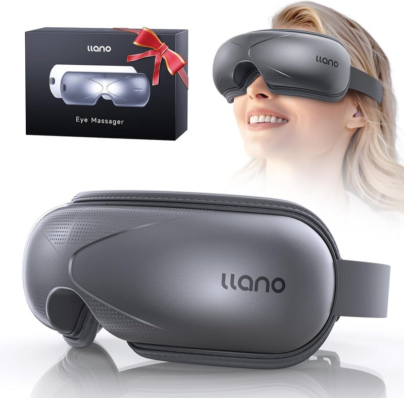 llano Eye Massager with Heat, Heated Eye Mask with Music,Foldable Eye Care Face Eye Massager for Relax Eye Strain Dark Circle Dry Eye, Birthday Holidays Gifts for Women/Men (Grey)