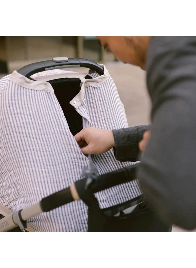 Little Unicorn Breathable Car Seat Canopy | Magnetic Closure Cover & Universal Fit | Protection & Privacy for Baby (Grey Stripe) - Image 5