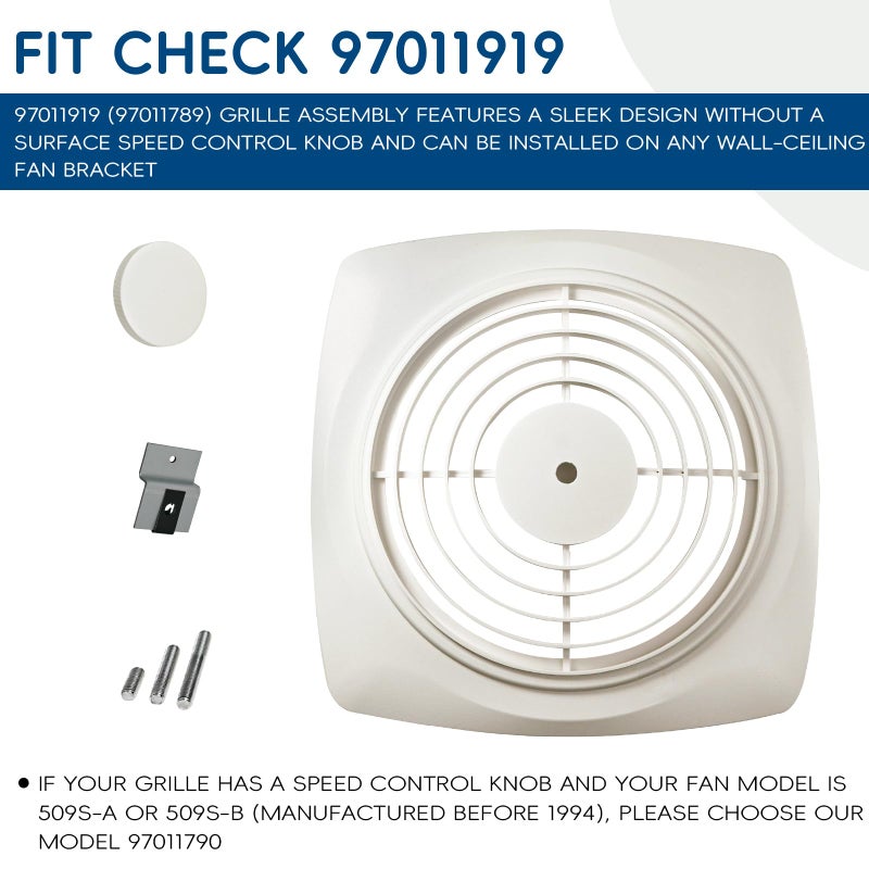 JKLESA 97011919 Grille Assembly (11-1/2"Ã— 11-1/2") Compatible with Broan Nutone 505 and 509 Exhaust Fan Cover, S97011919 Bathroom Exhaust Fan Cover Assembly, Center Mount - Includes Grille Mounting Knob - Image 4