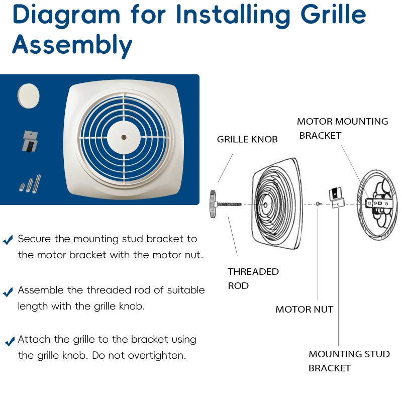 JKLESA 97011919 Grille Assembly (11-1/2"Ã— 11-1/2") Compatible with Broan Nutone 505 and 509 Exhaust Fan Cover, S97011919 Bathroom Exhaust Fan Cover Assembly, Center Mount - Includes Grille Mounting Knob - Image 3