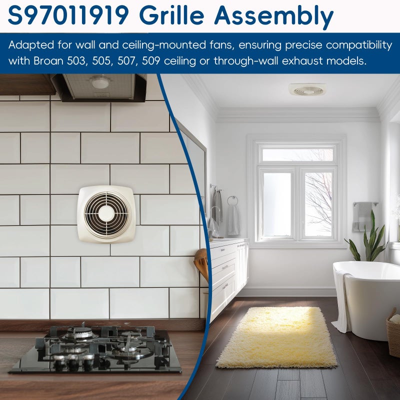 JKLESA 97011919 Grille Assembly (11-1/2"Ã— 11-1/2") Compatible with Broan Nutone 505 and 509 Exhaust Fan Cover, S97011919 Bathroom Exhaust Fan Cover Assembly, Center Mount - Includes Grille Mounting Knob - Image 5