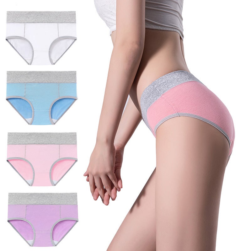 4-Piece Combination Waist Hip Spot Cotton Color Matching Underwear Ladies Plus Large Size - Image 3