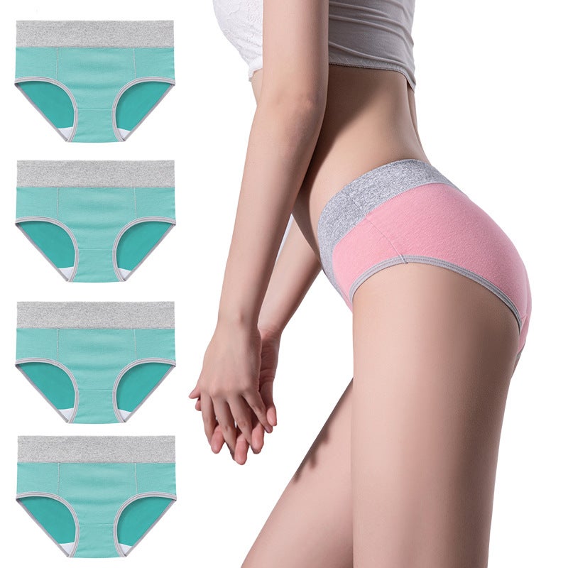 4-Piece Combination Waist Hip Spot Cotton Color Matching Underwear Ladies Plus Large Size - Image 1