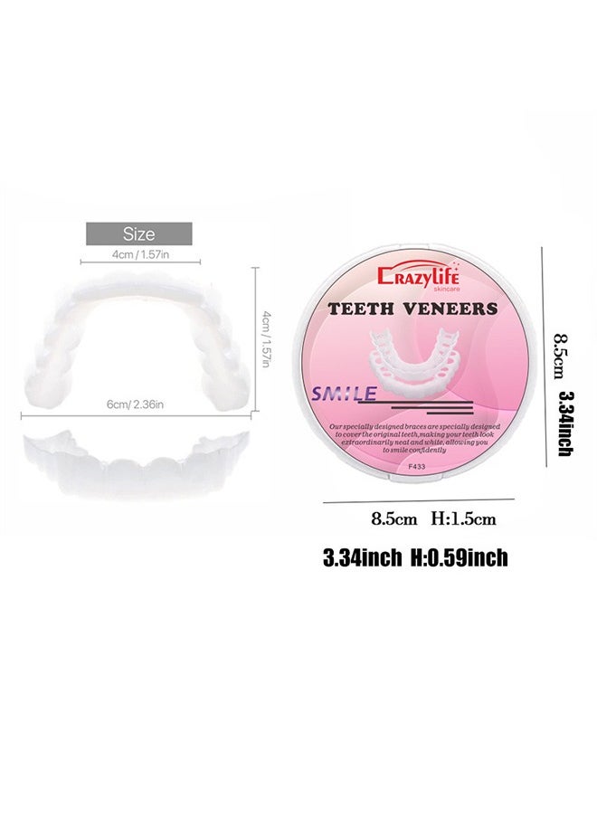 Crazylife - Instant Veneers Dentures, Upper Lower Teeth Artificial Dentures Silicone Perforated Braces Teeth Decoration, Cosmetic Veneers Teeth Temporary Fake Teeth Smile Teeth, for Men Women with Bad Teeth - Image 1