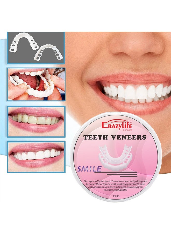 Crazylife - Instant Veneers Dentures, Upper Lower Teeth Artificial Dentures Silicone Perforated Braces Teeth Decoration, Cosmetic Veneers Teeth Temporary Fake Teeth Smile Teeth, for Men Women with Bad Teeth - Image 1