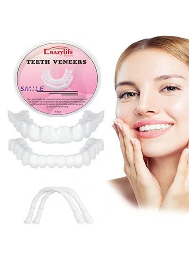 Crazylife - Instant Veneers Dentures, Upper Lower Teeth Artificial Dentures Silicone Perforated Braces Teeth Decoration, Cosmetic Veneers Teeth Temporary Fake Teeth Smile Teeth, for Men Women with Bad Teeth - Image 1