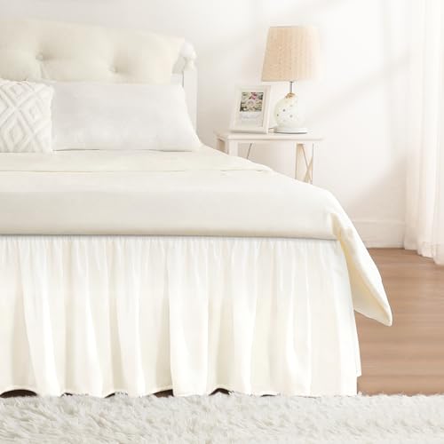 RIMELA Cream White Bed Skirt Queen Size 15 Inch Drop, Wrap Around Elastic Bedskirt, Dust Ruffle for Adjustable Bed Base Machine Washable Easy to Install Bed Skirts - Image 1