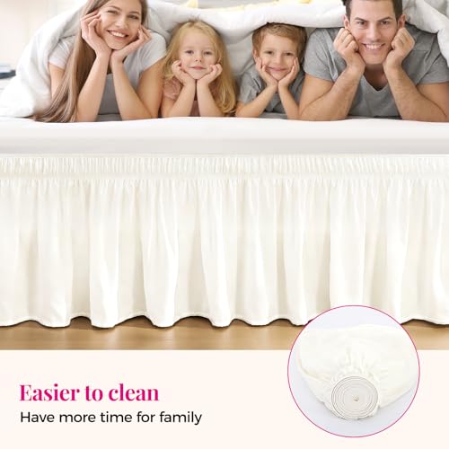 RIMELA Cream White Bed Skirt Queen Size 15 Inch Drop, Wrap Around Elastic Bedskirt, Dust Ruffle for Adjustable Bed Base Machine Washable Easy to Install Bed Skirts - Image 5