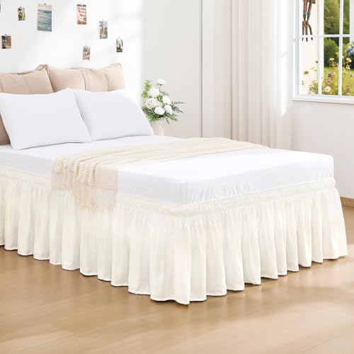 RIMELA Cream White Bed Skirt Queen Size 15 Inch Drop, Wrap Around Elastic Bedskirt, Dust Ruffle for Adjustable Bed Base Machine Washable Easy to Install Bed Skirts - Image 2