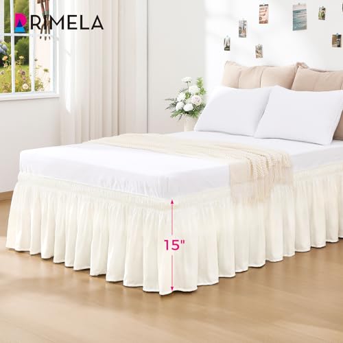 RIMELA Cream White Bed Skirt Queen Size 15 Inch Drop, Wrap Around Elastic Bedskirt, Dust Ruffle for Adjustable Bed Base Machine Washable Easy to Install Bed Skirts - Image 3