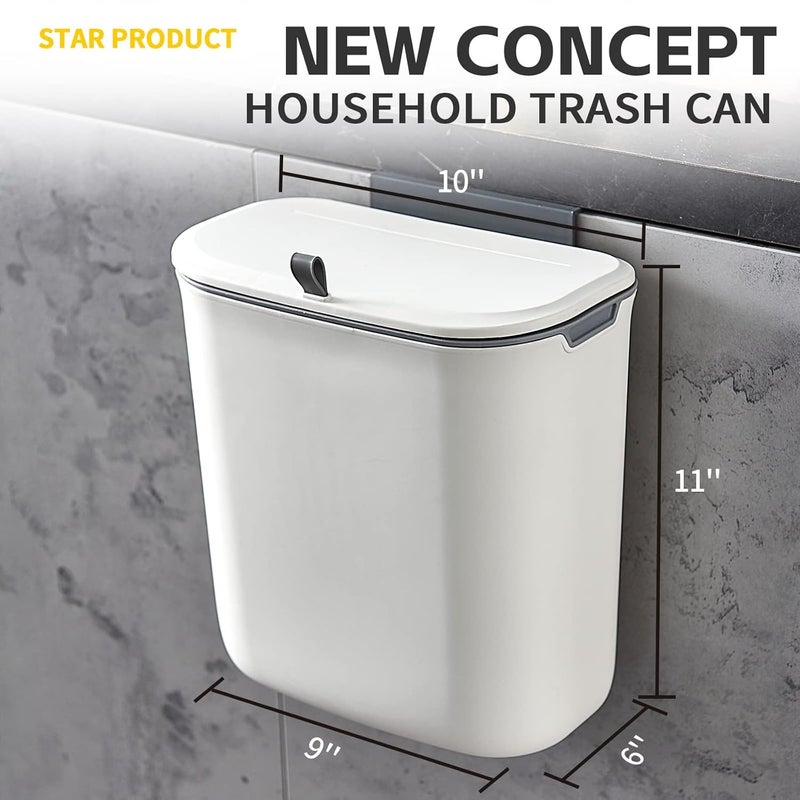 Azonee Kitchen Compost Bin, 9.5 Litre Hanging Trash Can with Lid, Kitchen Cabinet Door Under Sink Plastic Garbage Can Compost Bin Wall Mounted Slide Open, 2.5 Gallon Under Kitchen Counter Bin, White - Image 3