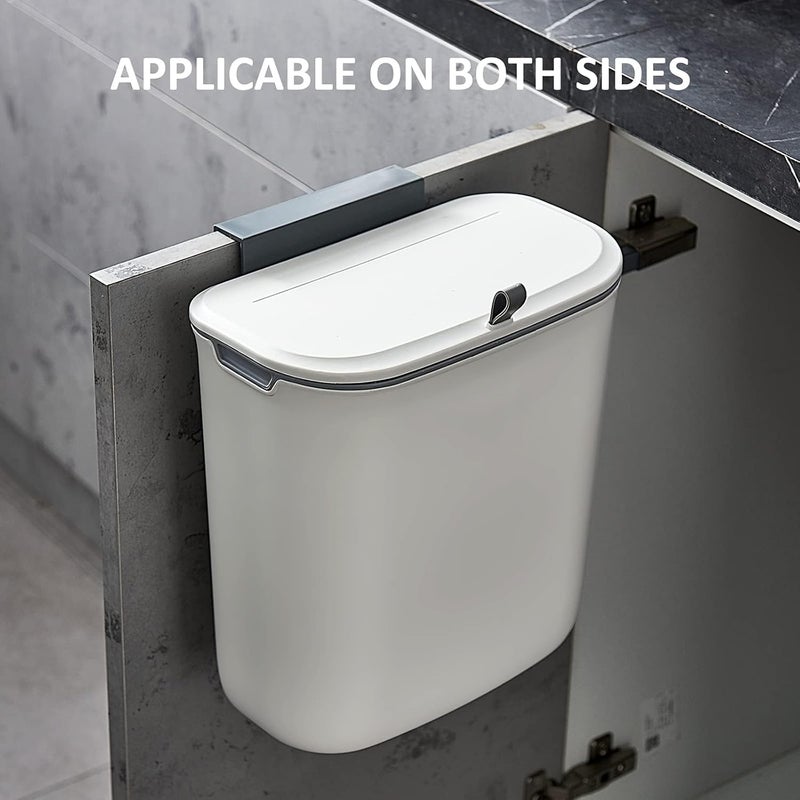 Azonee Kitchen Compost Bin, 9.5 Litre Hanging Trash Can with Lid, Kitchen Cabinet Door Under Sink Plastic Garbage Can Compost Bin Wall Mounted Slide Open, 2.5 Gallon Under Kitchen Counter Bin, White - Image 5