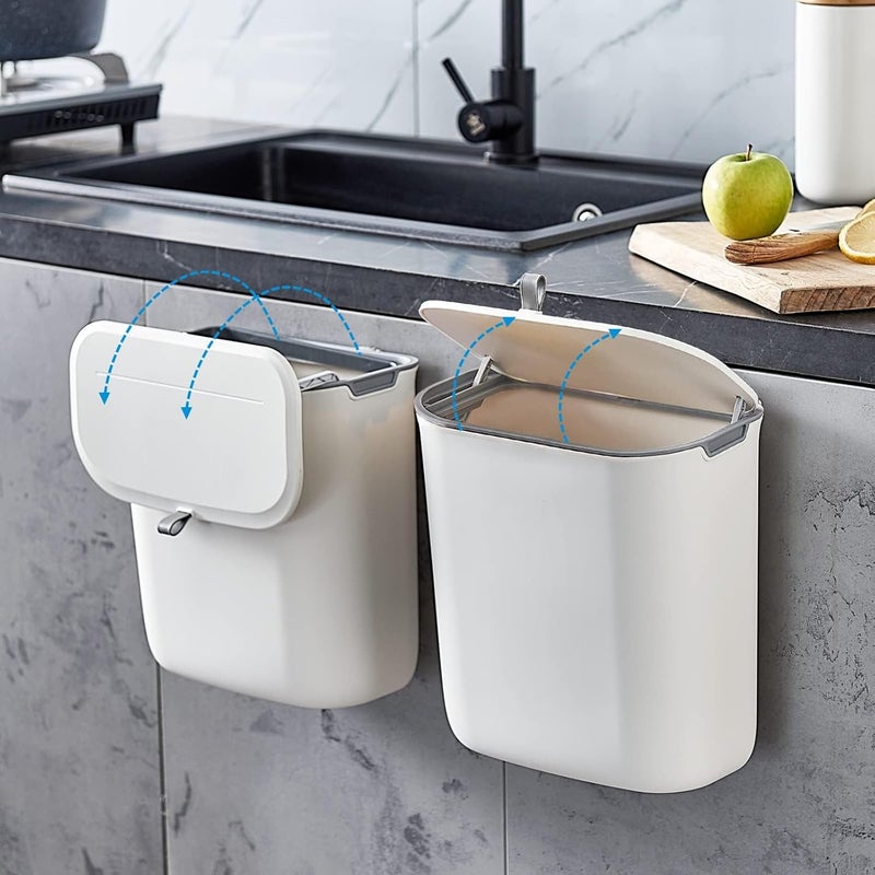 Azonee Kitchen Compost Bin, 9.5 Litre Hanging Trash Can with Lid, Kitchen Cabinet Door Under Sink Plastic Garbage Can Compost Bin Wall Mounted Slide Open, 2.5 Gallon Under Kitchen Counter Bin, White - Image 4