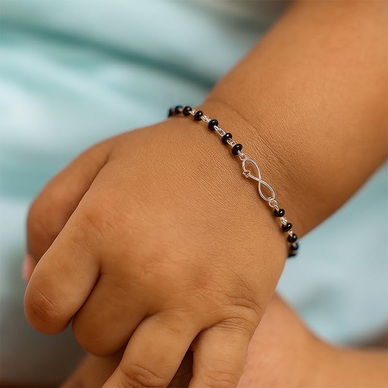 Clara 925 Sterling Silver Baby Nazariya Kids Infinity Bracelet With Black Beads | New Born to 1 Year | Length 5 inch, Adjustable | Gift For Baby Boys and Girls - Image 3
