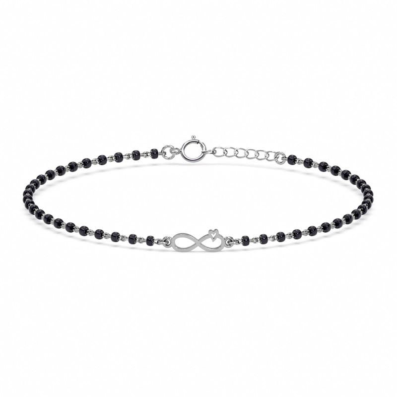 Clara 925 Sterling Silver Baby Nazariya Kids Infinity Bracelet With Black Beads | New Born to 1 Year | Length 5 inch, Adjustable | Gift For Baby Boys and Girls - Image 1