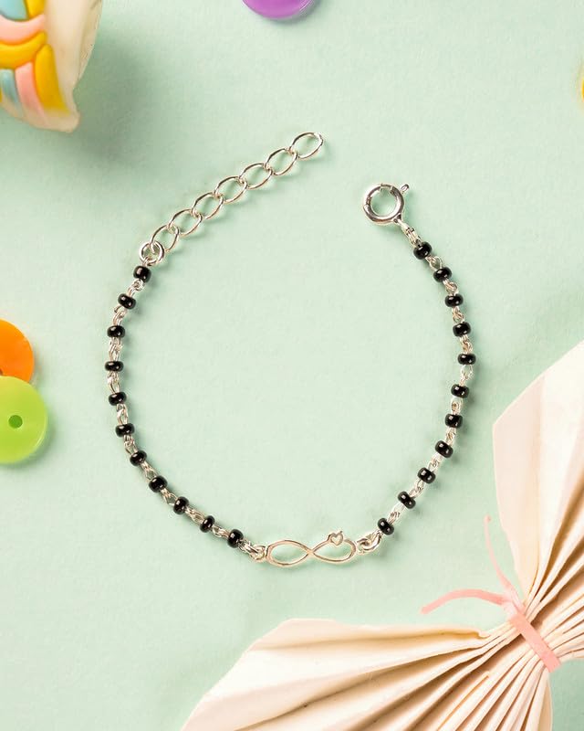Clara 925 Sterling Silver Baby Nazariya Kids Infinity Bracelet With Black Beads | New Born to 1 Year | Length 5 inch, Adjustable | Gift For Baby Boys and Girls - Image 2