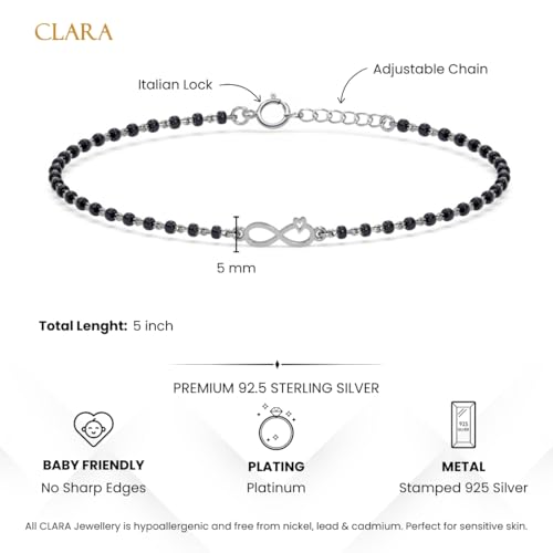 Clara 925 Sterling Silver Baby Nazariya Kids Infinity Bracelet With Black Beads | New Born to 1 Year | Length 5 inch, Adjustable | Gift For Baby Boys and Girls - Image 4