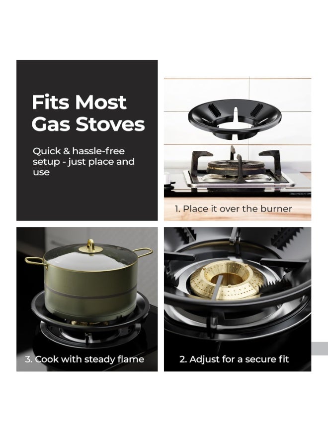 Lifelong Gas Burner Stand | Pack of 2 | Gas Saver Jali | Stove 2 Burner | Energy Saver | Home Gas Stove Fire & Windproof | Washable Round Stand | Gas Saver for Efficient Cooking (LLGSS04,Black) - Image 2