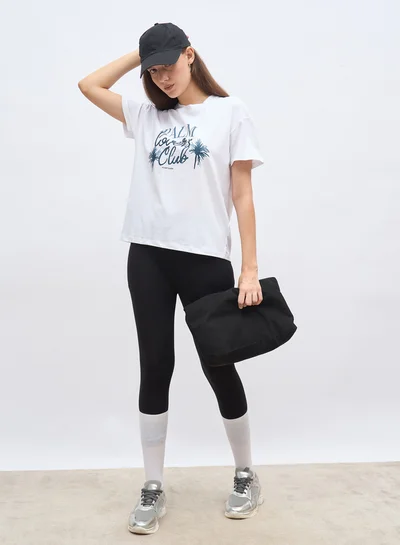 Styli White Palm Club Graphic Regular Fit T-Shirt