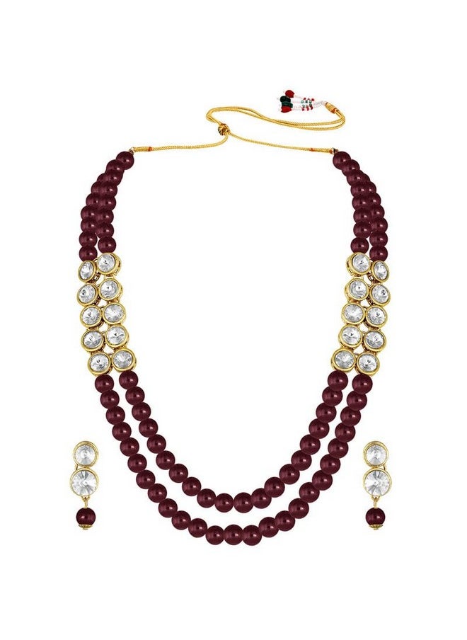 Aheli Crystal Pearl Long Necklace With Earring Indian Traditional Bollywood Jewelry Set For Women Girls  - Image 1